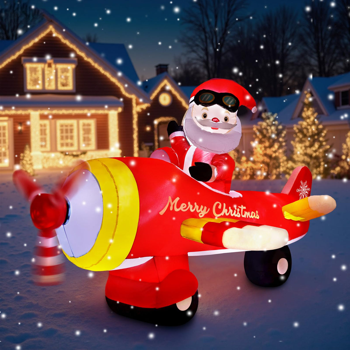 8 FT Christmas Inflatable Decorations,Santa Claus on Flying Animated Airplane with Poweful Blower,Outdoor Xmas Blow Up Decorations,Built-in Bright LED Lights for Indoor Outdoor,Lawn,New Year Gifts