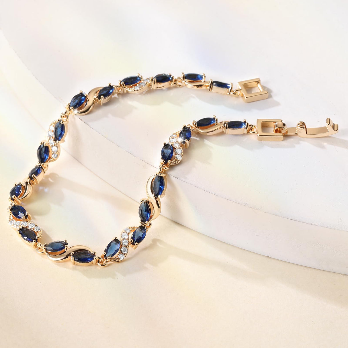 Richapex Diamond Tennis Bracelet for Women, Sapphire Bracelet, 18K Gold Plated Hypoallergenic Bracelets
