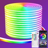 segrass 50ft RGB LED neon Rope Lights LED neon Lights with Remote Control/APP Control IP65 Waterproof Flexible Neon LED Strip Lights for Bedroom Room Outdoors Décor