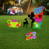 2 Pcs Giant Alice Party Decorations Props Sets Wonderland Yard Signs Decor Mad HatterTea Party Decoration Alice Themed Trick or Treat Stacked TeacupsTeapot with Stakes Stand Indoor Outdoor