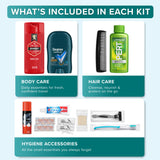 TrekTote Bulk 5 Case Pack of Mens 15 Piece Set Hygiene Kits, Bulk Travel Size Toiletries Kits, Deodorant, Shampoo, Body Wash, Shaving Cream, Razor, Toothbrush, Toothpaste, Comb, Flossers, Swabs