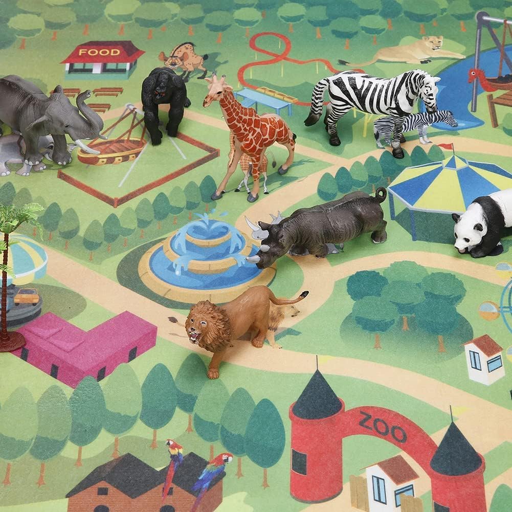 Safari Animals Figures with Activity Play Mat & Storage Box, Realistic Plastic Jumbo Playset, Jungle Wild Zoo Animals Toys for Kids Toddler 3-5, 22Pcs Birthday Gifts Christmas Stocking Stuffers