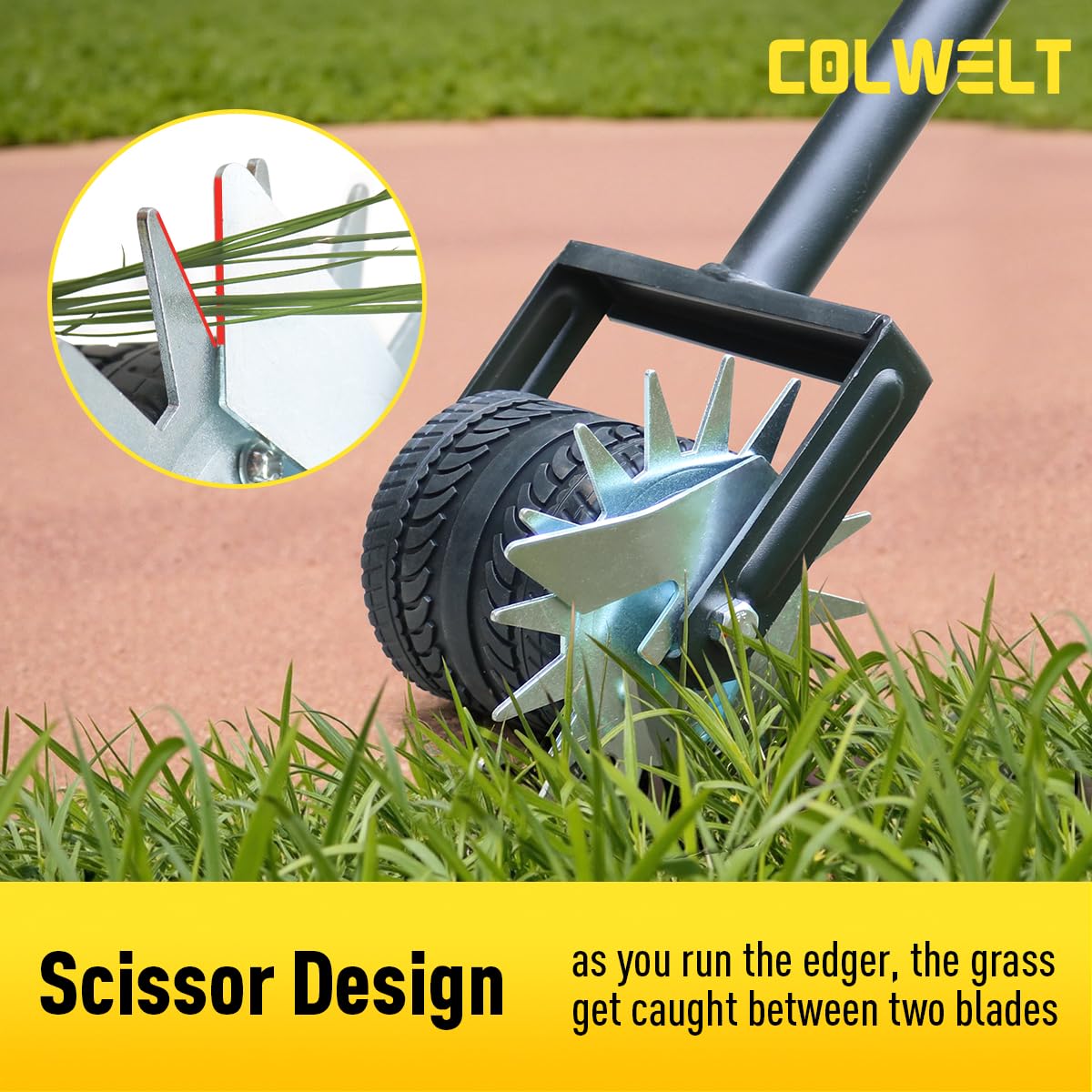 Colwelt Wheel Rotary Edger Lawn Tool 59’’, Manual Lawn Edger with Extra-Wide Rubber Wheel, Lawn Edgers Manual with Reinforced Bracket, Grass Edger Edging Tool for Landscaping, Sidewalk, Driveway, Yard