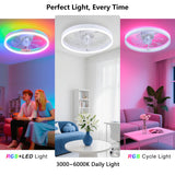 STERREN RGB Ceiling Fans with Lights, 20'' Smart LED Ceiling Fan with Remote/APP Control, Modern Low Profile Bladeless Chandelier Fan, Dimmable White Fandelier for Bedroom, Living Room, Kitchen