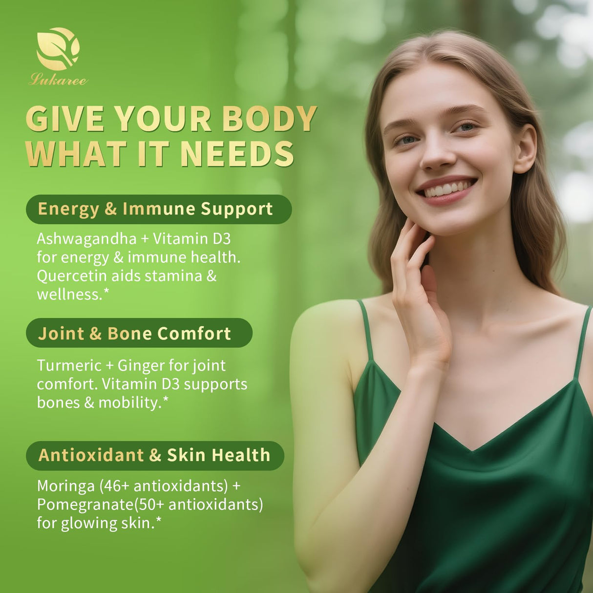 Lukaree 12-in-1 Lipsomal Moringa Leaf Drops with Ashwagandha Turmeric Quercetin, 98% Absorption & 30:1 Pure Moringa Extract for Energy Immune Joint Digestive Support, Vegan Non-GMO Gluten-Free