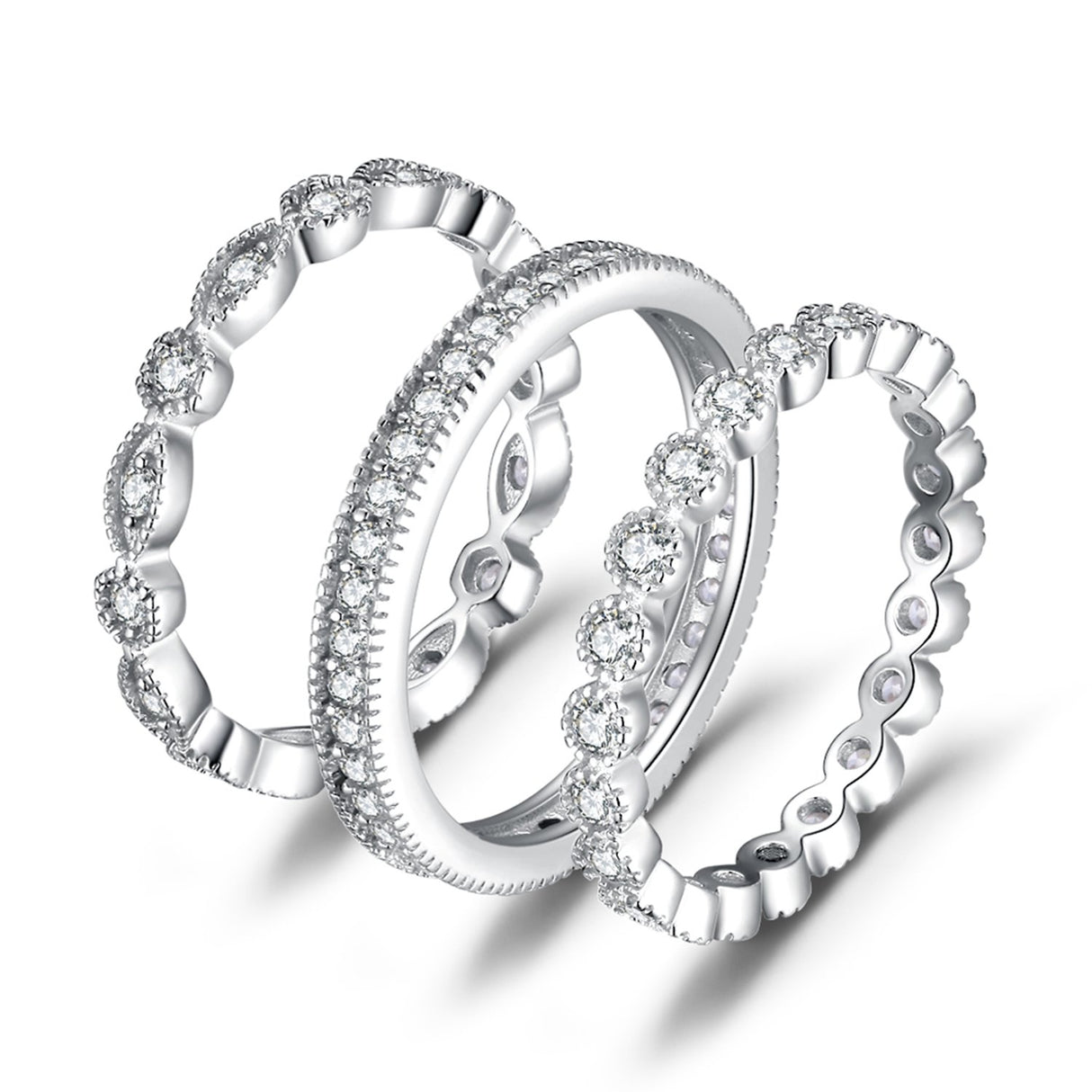 JewelryPalace 14K Gold Plated 925 Sterling Silver Rings for Women, Cubic Zirconia Promise Rings for Her, Stackable Wedding Bands Rings for Women Set Size 7