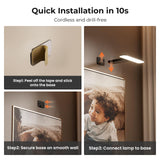 FULEN 2 Pack Picture Lights for Wall,Art Lights for Painting,Battery Operated Wall Sconce Rechargeable,LED Wall Light Cordless with Remote, Frame,Gallery,Dartboard Lights No-Drill,Black