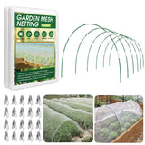 Garden Netting Kit for Raised Beds, 10x50FT Ultra Fine Mesh Netting＆ 6 Sets of 8FT Fiberglass Garden Hoops, Row Cover Insect Netting for Vegetable Plant Fruit Flowers Protection