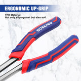 WORKPRO Premium 11” Extra Long Needle Nose Pliers, Paper Clamp Precision, Heavy-Duty CRV Steel, Soft Grip