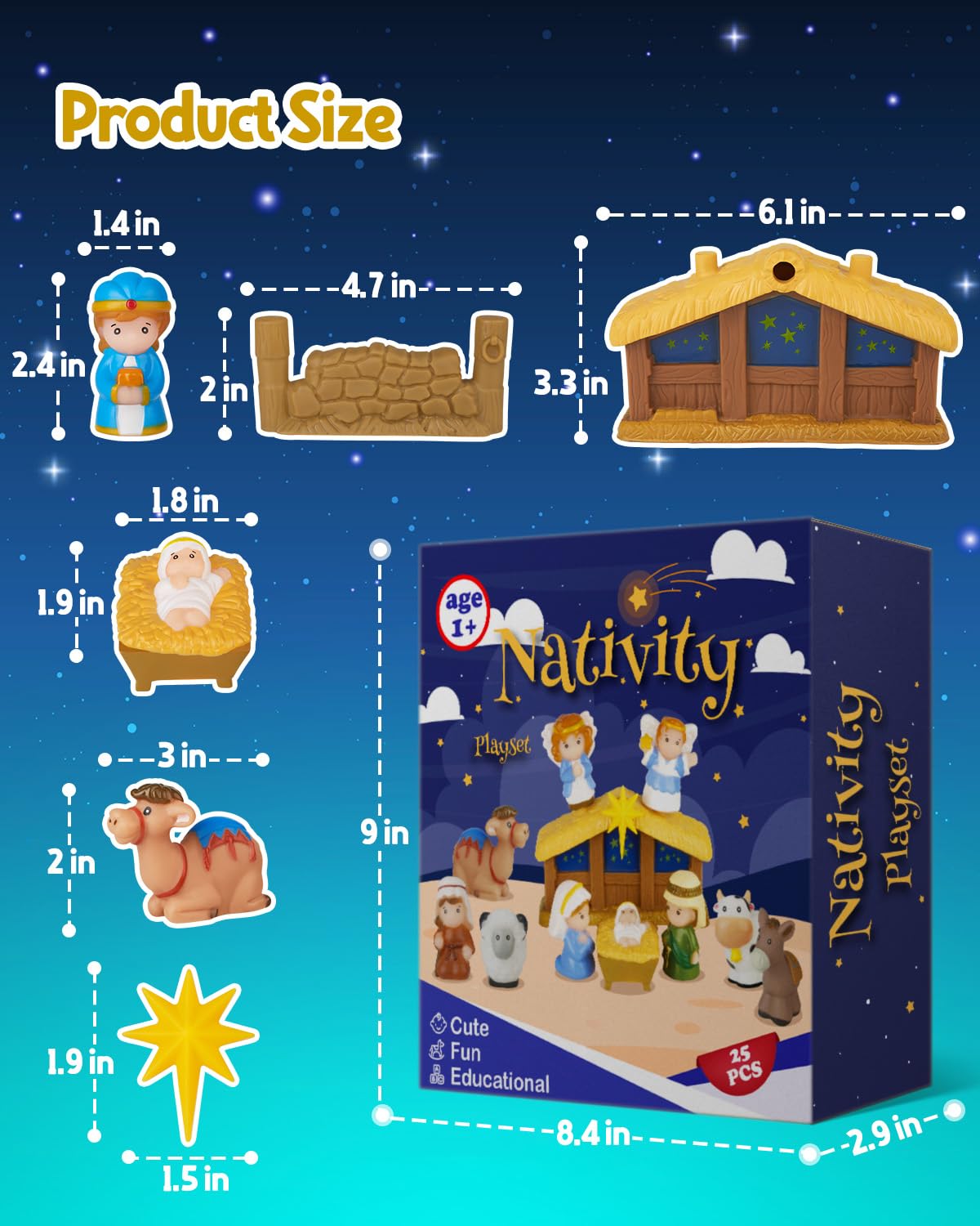 Nativity Set for Kids, Toddlers, Children, Christmas Story 25 Piece Sets & Figures Nativity Scene for Little Girls Boys Ages 1 2 3 4 5 6+ at Home, Sunday School, Soft Material Baby Bath Toys Playset