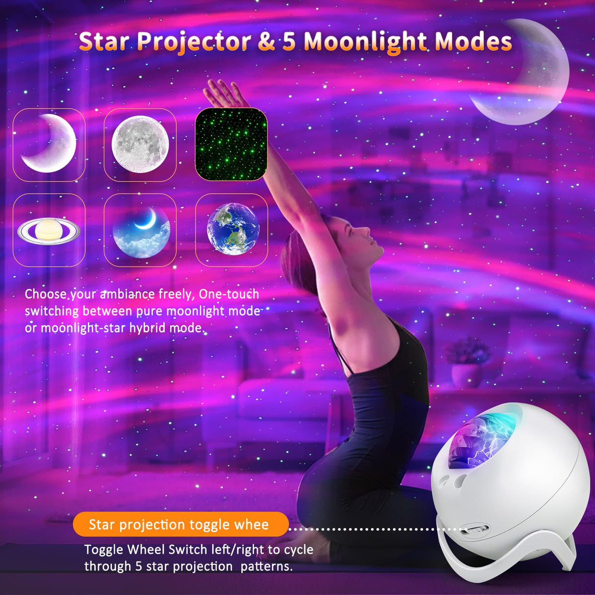 Star Projector Galaxy Projector for Bedroom, White Noise Bluetooth Speaker Northern Lights Projector, Suitable Gaming, Home Theater, Adult, Christmas Mood Night Light