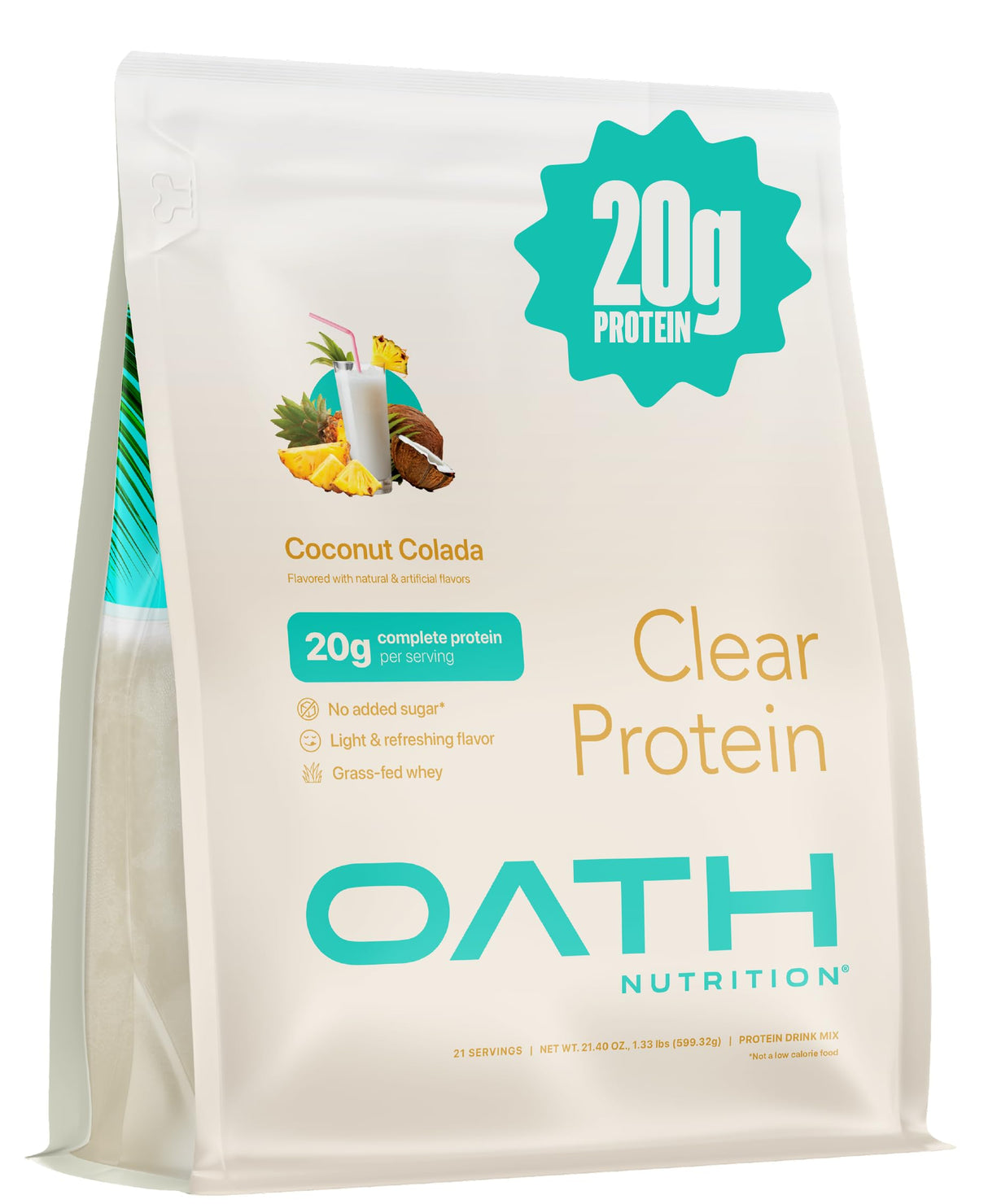 Oath Nutrition Clear Whey Isolate Protein Powder, Coconut Colada, 20g Complete Protein per Serving, No Added Sugar, Grass-Fed, 21 Servings