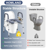 HOMLAND Toilet Seat Risers for Seniors, FSA HSA Eligible Raised Toilet Seat with Handles & Padded Seat, Adjustable Height & Width, 400lb Elevated Toilet Seat for Elderly, Handicap, Fit Any Toilet
