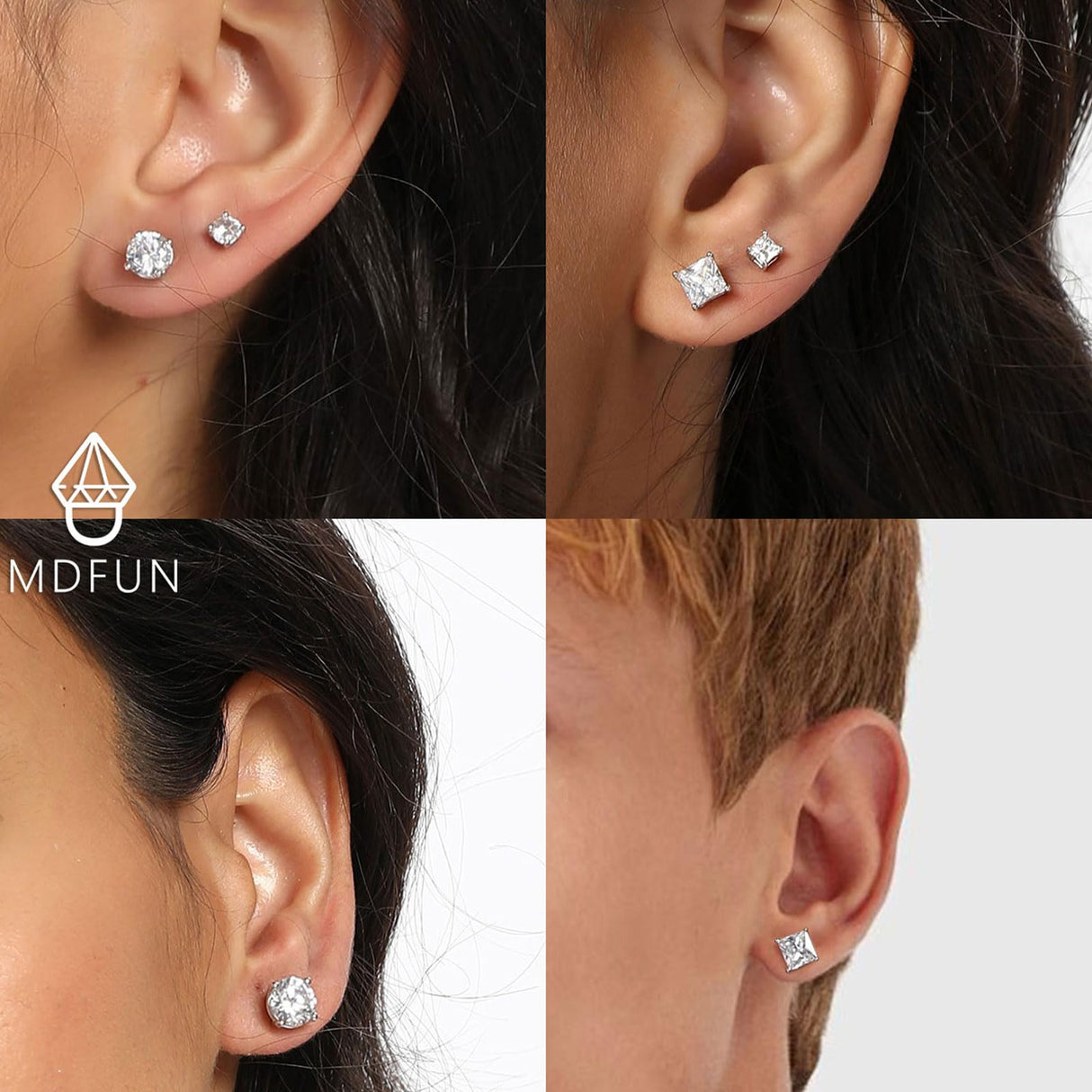 MDFUN Stud Earrings for Men Women 925 Sterling Silver Post Earring