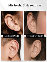 5 Pairs Tiny Moissanite Cartilage Stud Earrings Set,18K White Gold Plated Small Sterling Silver Earrings,Hypoallergenic Threadless Earring for Women Men (5 Pairs-2mm-18K White Gold)