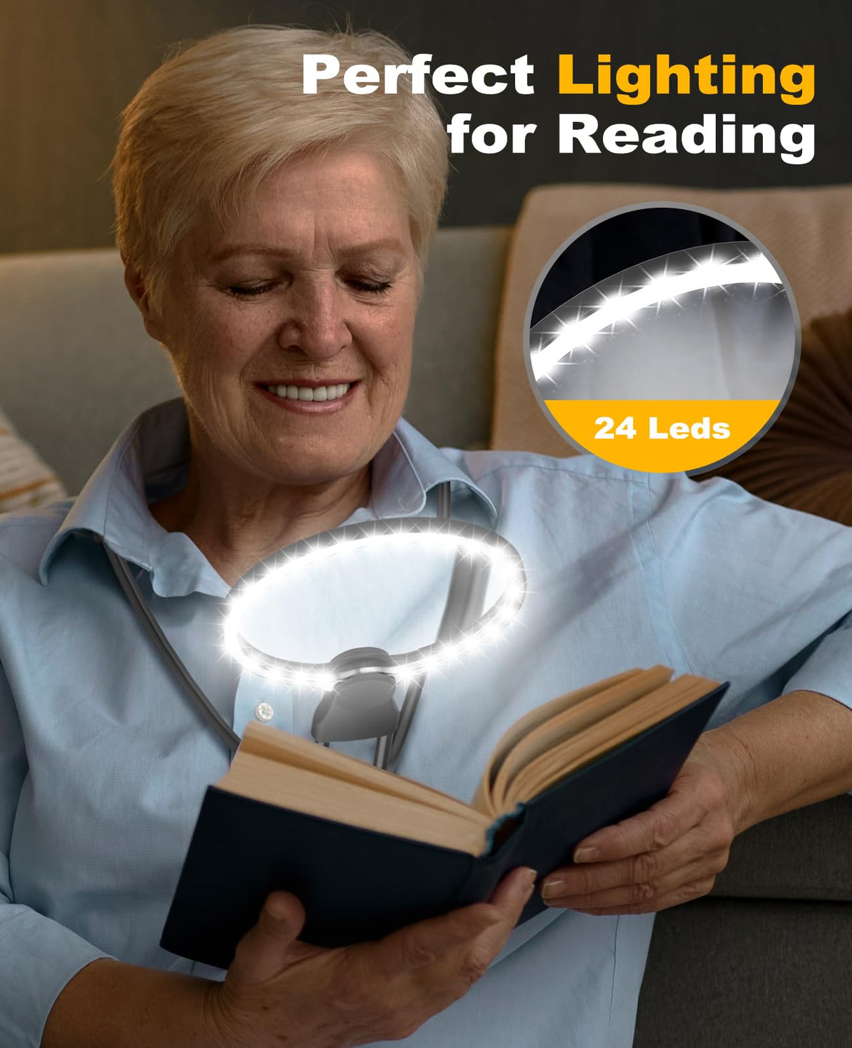 5X Hands Free Magnifying Glass with Light for Close Work,Neck Wear Magnifier for Reading Books,Sewing, Cross Stitch.Low Vision Seniors with Aging Eyes(Black)
