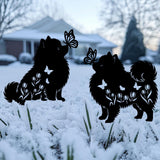Pomeranian Metal Decorative Garden Stakes for Memorial Yard Art, Lawn Ornaments, Outdoor Decor 2 PCS