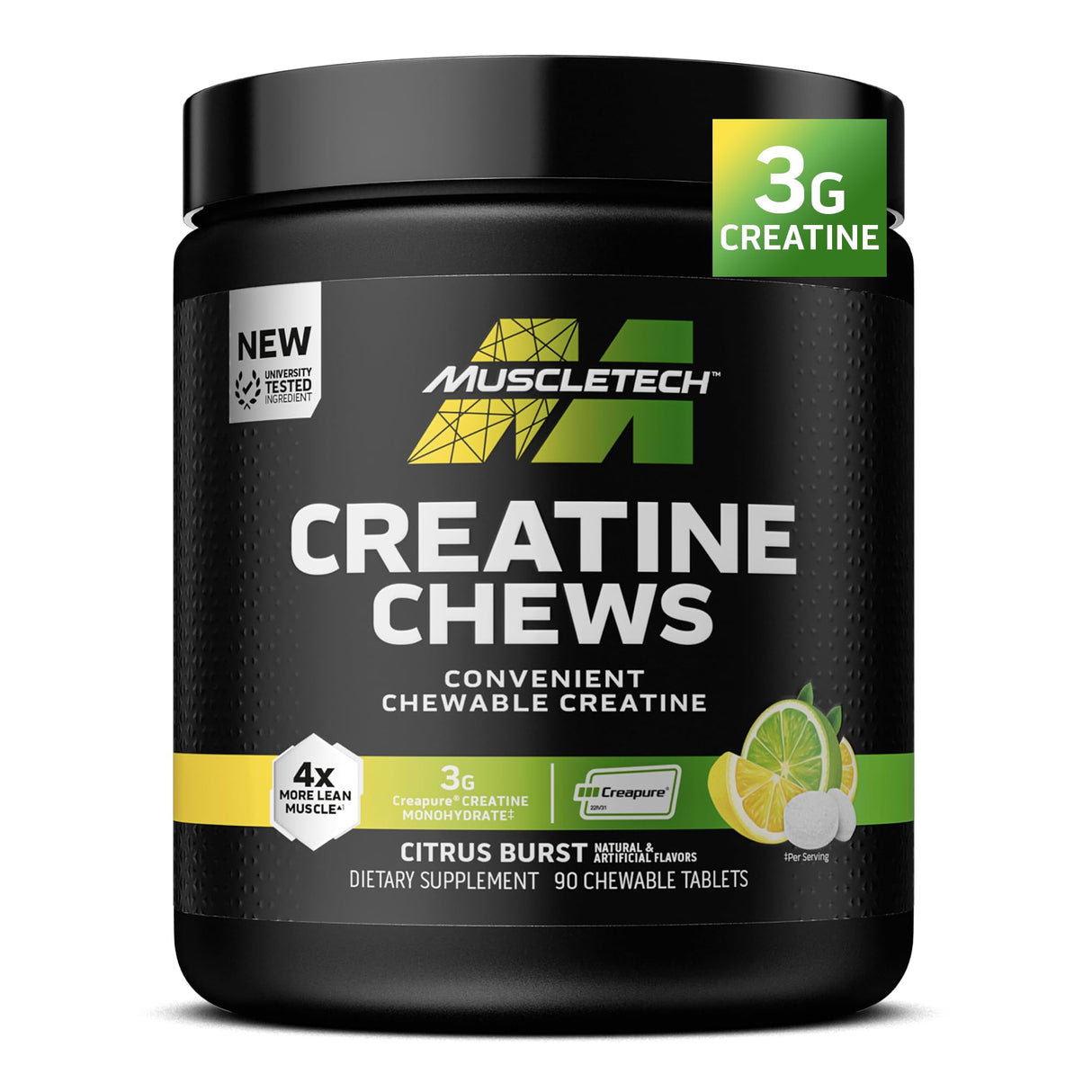 MuscleTech Creatine Chews - Creapure Monohydrate Supplement for Muscle Recovery, Muscle Builder & Energy Boost - Pre Workout Supplement for Men & Women - 90 Chewable Candies, Citrus Burst