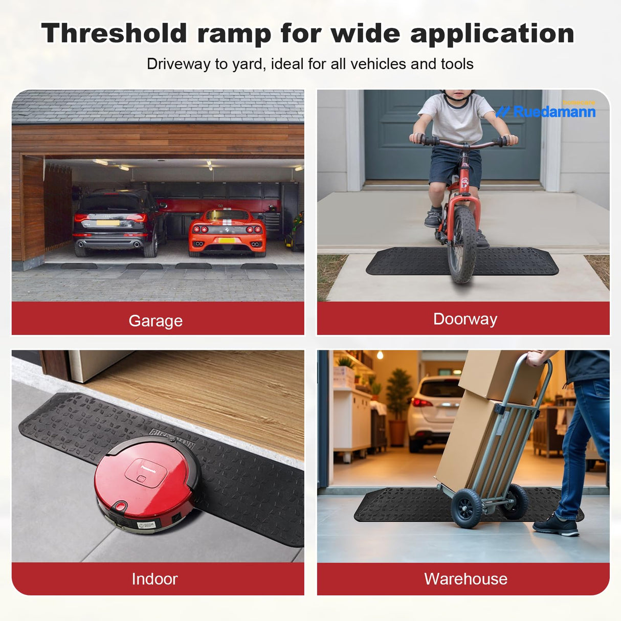 Ruedamann 2" Rise Rubber Threshold Ramp, 42.9" Wide Wheelchair Ramp, 2200 Lbs Capacity, Entry Ramp, Curb Ramp with Non-Slip Surface, for Wheelchairs, Scooter, Power Chairs, Driveways