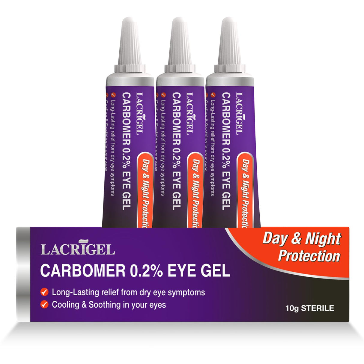Lacrigel CARBOMER 0.2% - Eye Gel for Dry, Tired, and Red Eyes - Soothes Irritation, Reduces Soreness - 24x7 Day and Night Protection - Safe and Premium Formulation - Sterile Pack of 10g (Pack 3)