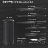 Brewin Knife Set, 8PC Kitchen Knife Set with Universal Block and Scissors