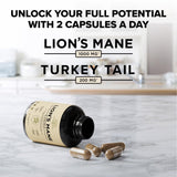 Garden of Herbz Lion’s Mane Mushroom Supplement Capsules with Turkey Tail – Mushroom Extract Blend, Non-GMO, 1200 mg per Serving, 120 Capsules