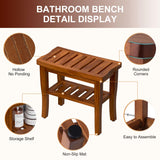 Teak Shower Bench Stool with Storage Shelf, Waterproof Shower Chair Spa Bath Seat, Shower Stool for Inside Shower, Bathroom Bench Seat for Adults Elderly Seniors for Indoor or Outdoor Use