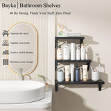 BAYKA Wall Mounted Floating Bathroom Shelves, Wood Wall Shelf for Bathroom Essentials & Decor, Space-Saving Display & Organizer (Black, Set of 4)