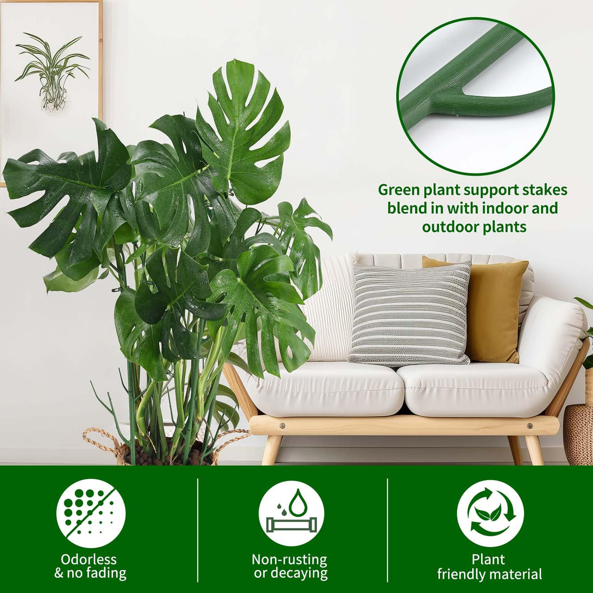 Yhtpouqe 12 Pack Plant Support Stakes, Plant Stakes for Indoor and Outdoor Plants. 39.37inch Plant Sticks with Extension Poles, Plant Clips, Plant Ties for Potted Monstera Plants, Climbing Plants