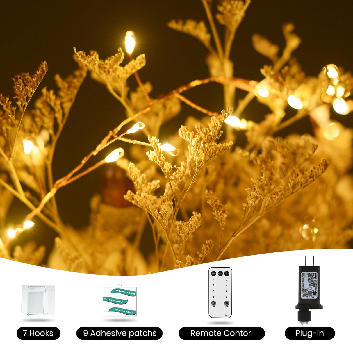 Dailyart 300 LED Fairy Lights with Remote, Warm White, 8 Modes, Plug in, Waterproof, Christmas Decoration, 10ft