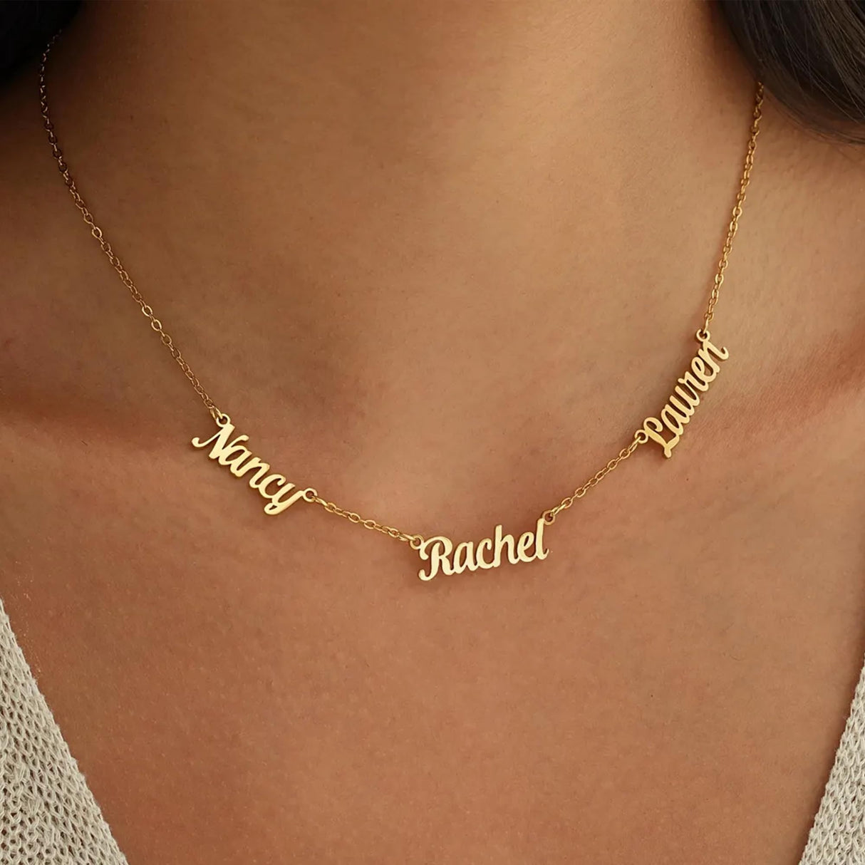 Elemtansy Mothers Day Custom Name Necklace for Women, Multiple Name Personalized 18K Gold Plated Handmade Family Necklace, Customized Jewelry Birthday Gift for Mom (3 Names)