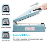 METRONIC Impulse Sealer 12 Inch, Heat Sealer Machine with Repair Kit, Manual Bag Sealer, Heavy Duty Impulse Heat Sealer for Plastic Bags, Shrink Wrap Bag (Blue)