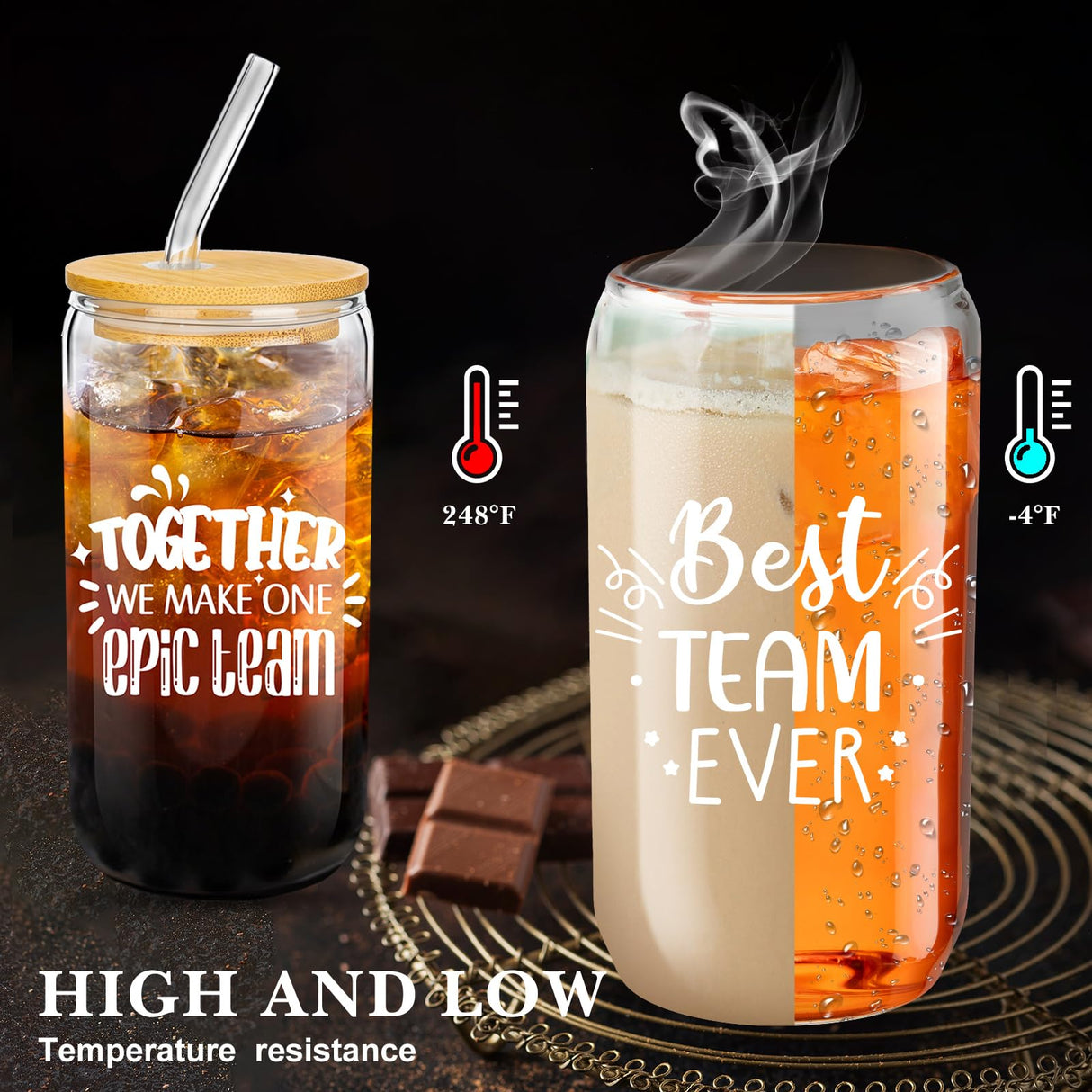 Purpeak 12 Set Employee Appreciation Gifts Christmas Appreciation Cups for Team Thank You Gifts Glass Cups for Staff Coworker 16 oz Can Shaped Beer Glass with Lids Straws Brushes(Mixed Style)