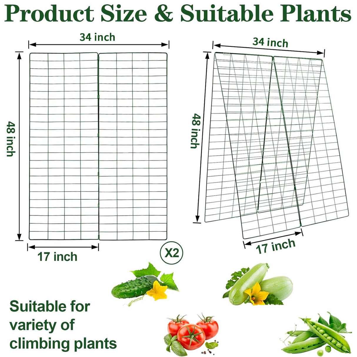 Kyrieval 48" Hx 18" L Cucumber Trellis for Garden A Frame Plant Support for Raised Bed, Outdoor Indoor Plant Garden Trellis for Climbing Plants