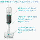 IRUZIO 2‑in‑1 Aquarium Gravel Cleaner Vacuum, Small — Air‑Pump‑Driven, Near‑Zero Water Loss, Quiet 45‑50 dB, Fits 7‑10.6 in Water Depth (Measured from Substrate)