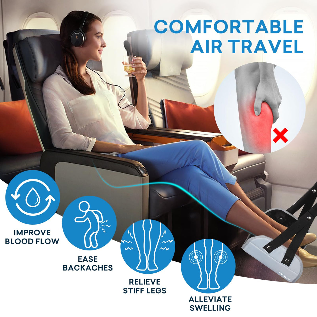 TIPKITS Airplane Footrest with Comfortable No Clashing Base, Portable Travel Foot Rest Made with Premium Memory Foam, Airplane Travel Accessories to Reduce Swelling and Soreness, Gifts for Travelers