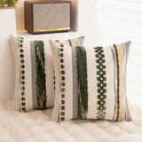 WANLIRD Boho Throw Pillow Covers 18x18 Set of 2 Christmas Decorative Cushion Case Striped Square Pillows Cover Chenille Pillow Cases Accent Neutral Pillowcase for Sofa Couch Bed,Dark Green