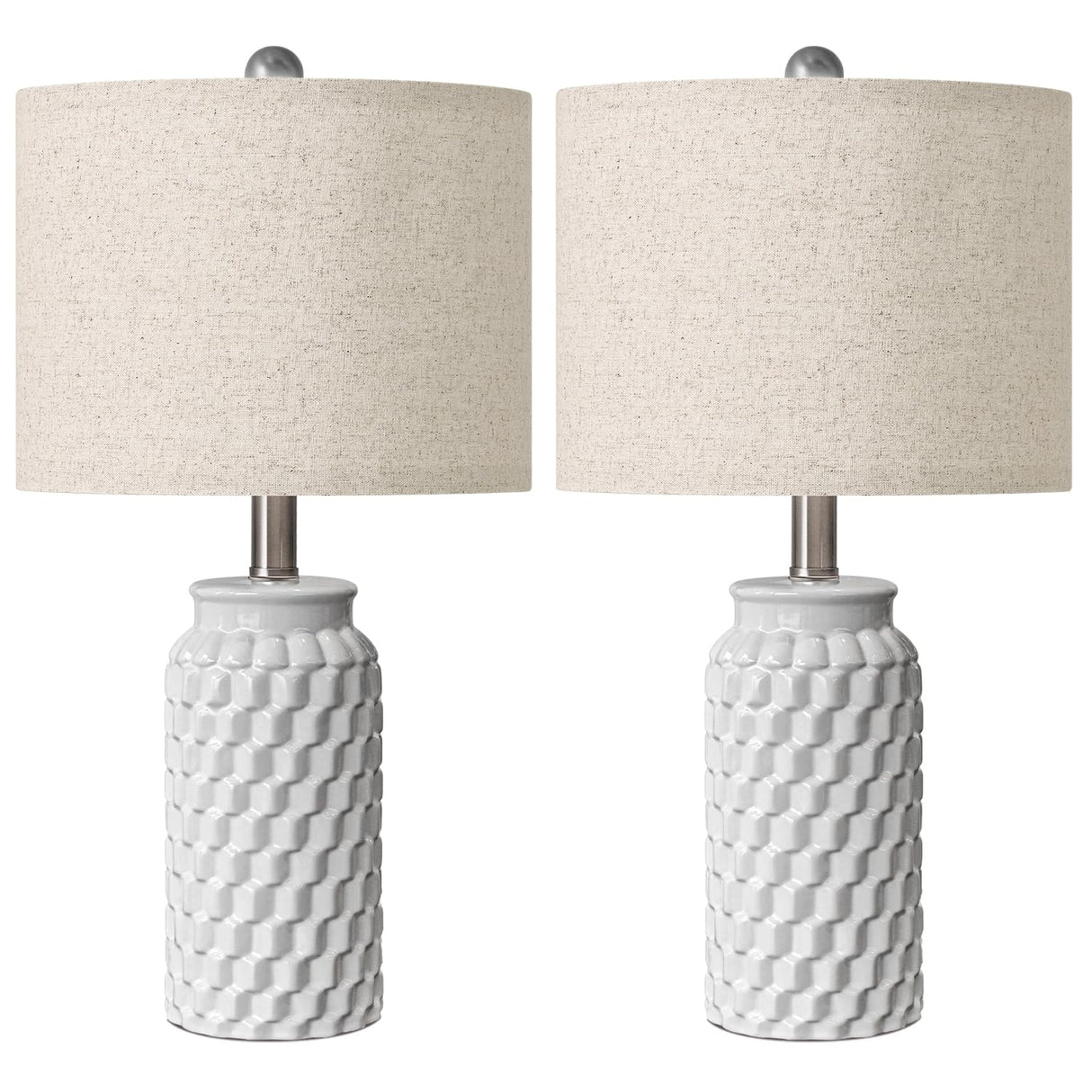 USumkky 20.5" White Modern Ceramic Bedside Lamps Set of 2, Small Table Lamp for Bedroom Decor Farmhouse Nightstand Lamp for Living Room Office