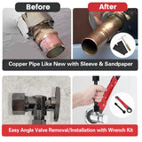 Vorhixa 6 Pcs Plumbing Tools Kit with Angle Stop Wrench & 1/2-Inch Compression Sleeve Puller, Professional Plumbers Wrench, Sandpaper and Storage Bag for Frozen/Corroded Angle Stop