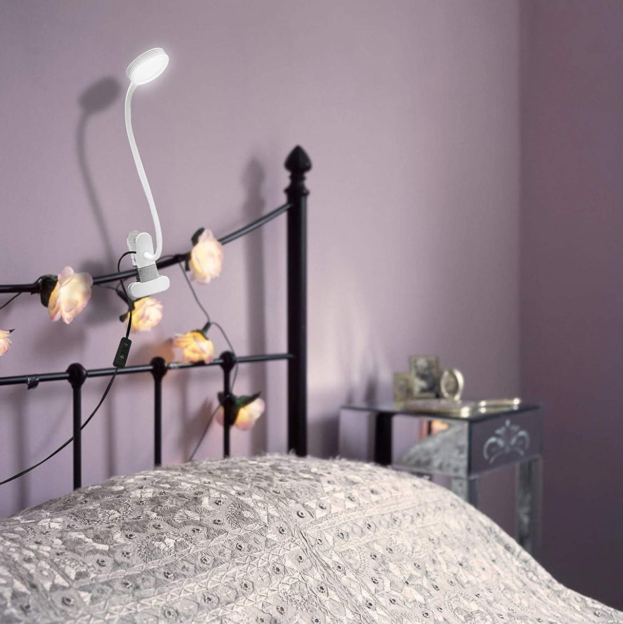 LEPOWER Clip on Light/Reading Lights/Book Light Color Changeable/Night Lights Clip on for Desk, Bed Headboard and Computers, Adapter Included (White)