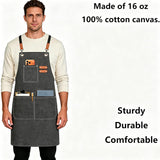 AFUN Chef Aprons for Men Women with Oversized Pockets, 16-Ounce Cotton Canvas Cross Back Heavy Duty Work Apron (Grey)