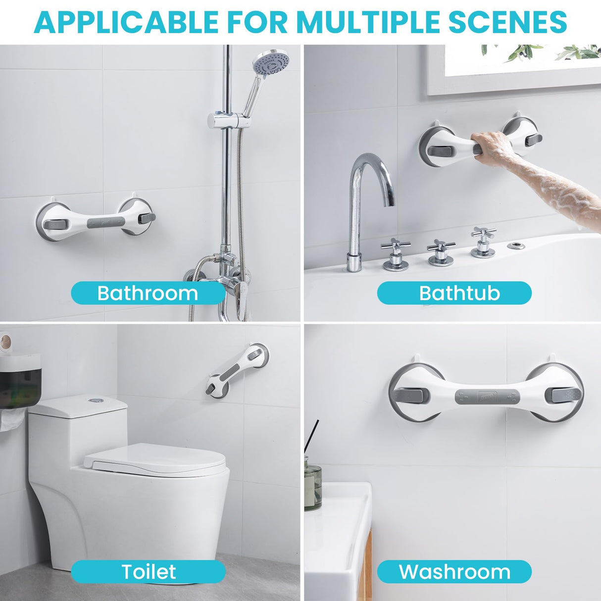 TAILI Shower Grab Bar, 12 Inch Shower Handle for Bathtubs and Elderly, Suction Grab Bars for Seniors Bathroom Safety Handles for Elderly, No Drilling Removable,Grey