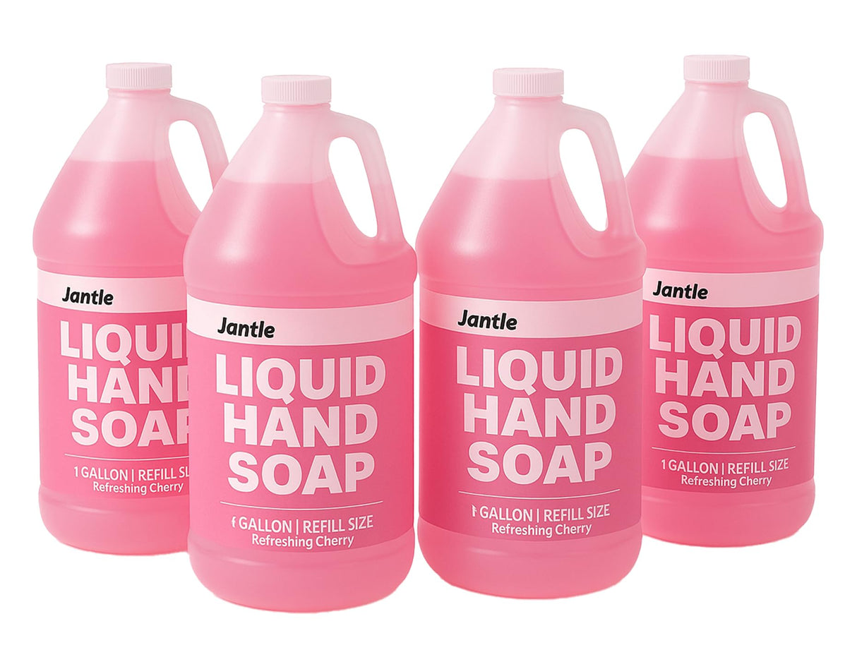 Hand Soap Gallon Refill, Cleansing Liquid Soap, Soothing Pink Lotion Soap Refill, Bulk Hand Soap Refill - Gentle on Skin, Cherry Scent - 1 Gallon per Bottle - 4 Pack