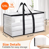 BlissTotes Moving Bags, 10-Pack Storage Bags, Moving Bags Heavy Duty Extra Large, Moving Totes, Clear Moving Bags, Reinforced Handles & Tag Pocket, Christmas Totes (125L)