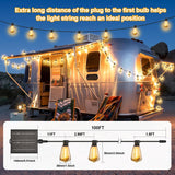 100FT Solar String Lights Outdoor Waterproof with Remote & Timer, LED Shatterproof ST38 Bulbs, USB & Solar Powered Patio Lights for Backyard, Porch, Garden, Wedding Decor, Dusk to Dawn Lighting