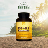 Natural Rhythm Vitamin D3 + K2 (MK7) Plus Vitamin A, for Bone, Heart, & Immune Health, 30 Capsules