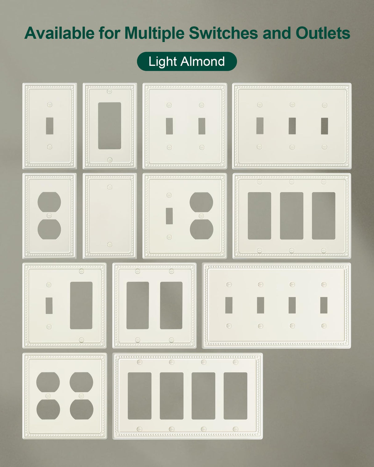 TREEWELL 2-Pack Triple Decorator Outlet Cover Plate, Light Almond Pearls Decorative Switch Plates Covers, Metal Wall Plates for Electrical Outlets, Receptacle, GFCI Outlet, Dimmer Switch