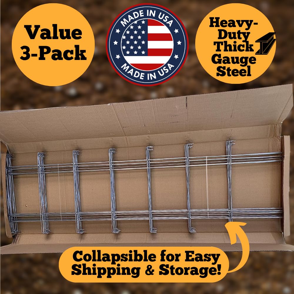 Happy Trees Large Heavy Duty Tomato Cages - Support Trellis for Climbing Vegetables and Plants - 18" x 18" x 58" - Thick Gauge Galvanized Steel, Collapsible Easy Storage, 3-Pack, Made in USA