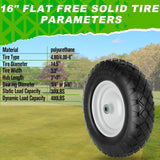 4.80/4.00-8 Tire and Wheel, 16" Flat Free Solid Wheelbarrow Tire with 5/8"&3/4" Bearings 3" Hub, 14"-16" Universal Fit Wheelbarrow Tires for Hand Truck/Garden Trailer/Trolley/Wagons