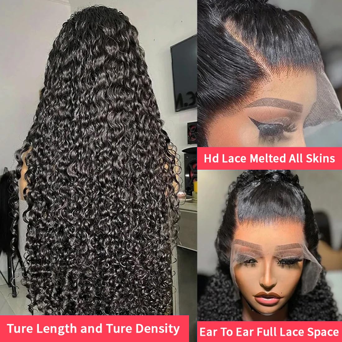 13x6 Water Wave Lace Front Wigs Human Hair Wigs 10A 30 Inch 250 Density HD Transparent Wet and Wavy Lace Front Wigs Human Hair Glueless Deep Curly Lace Frontal Wigs Human Hair Pre Plucked for Women